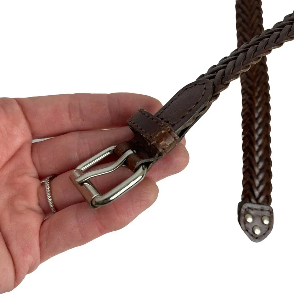 Womens Braided Brown Leather Western Style Belt